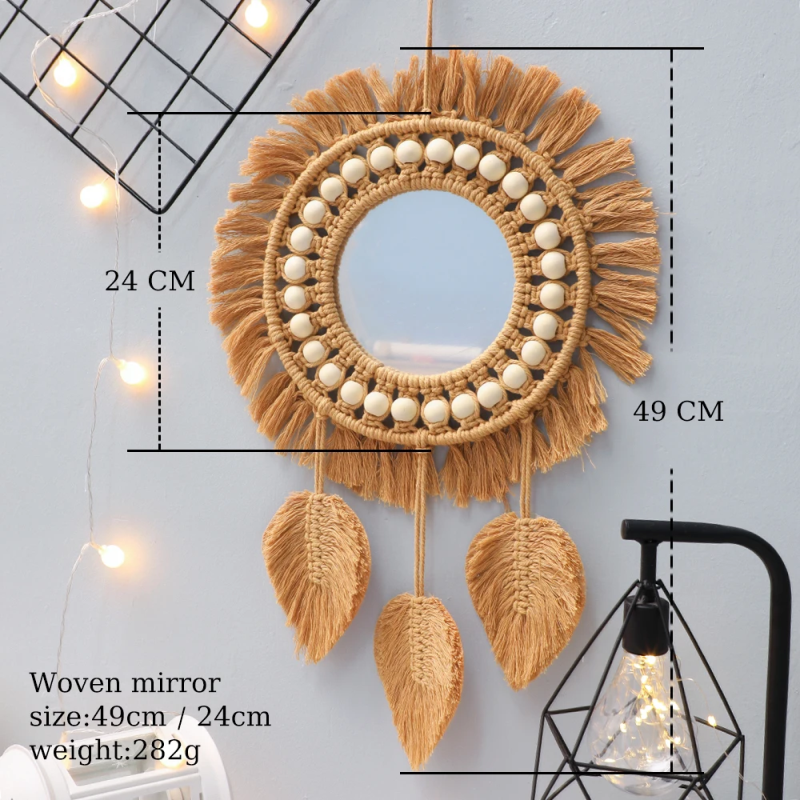 Brown Macrame Mirror | Aesthetic Room Decor