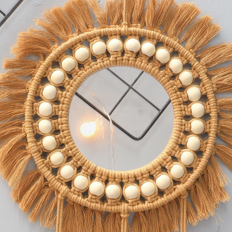Brown Macrame Mirror | Aesthetic Room Decor