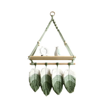 Green Macrame Hanging Shelf | Aesthetic Room Decor