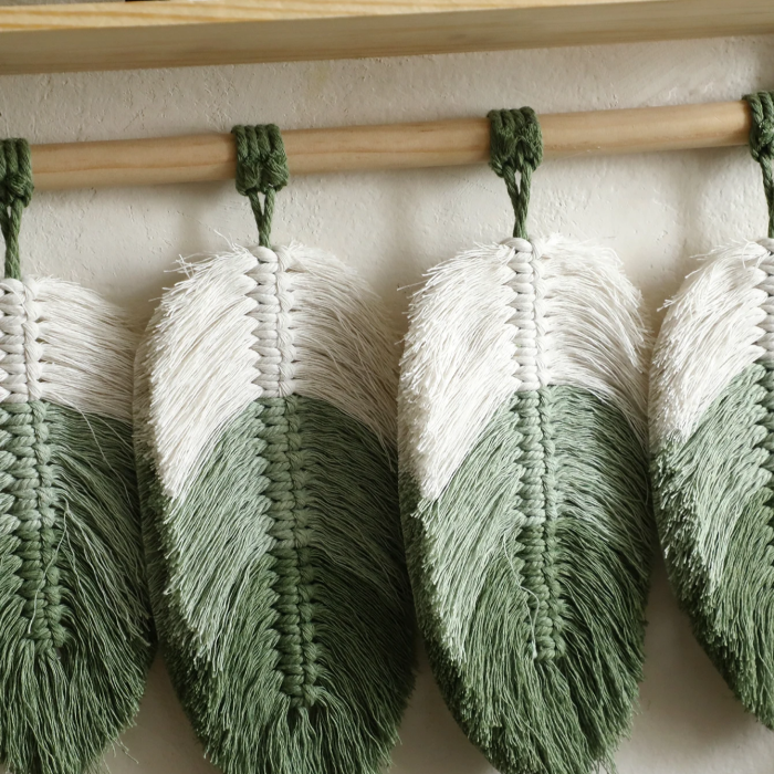 Green Macrame Hanging Shelf | Aesthetic Room Decor