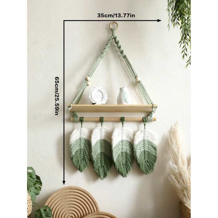Green Macrame Hanging Shelf | Aesthetic Room Decor