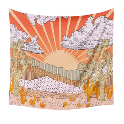 Aesthetic Mountain Sunset Tapestry