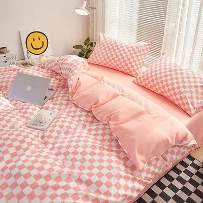 Pink Checkered Bedding Set | Aesthetic Bedding Set