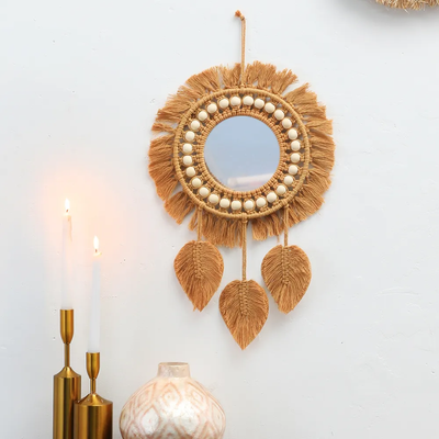 Brown Macrame Mirror | Aesthetic Room Decor