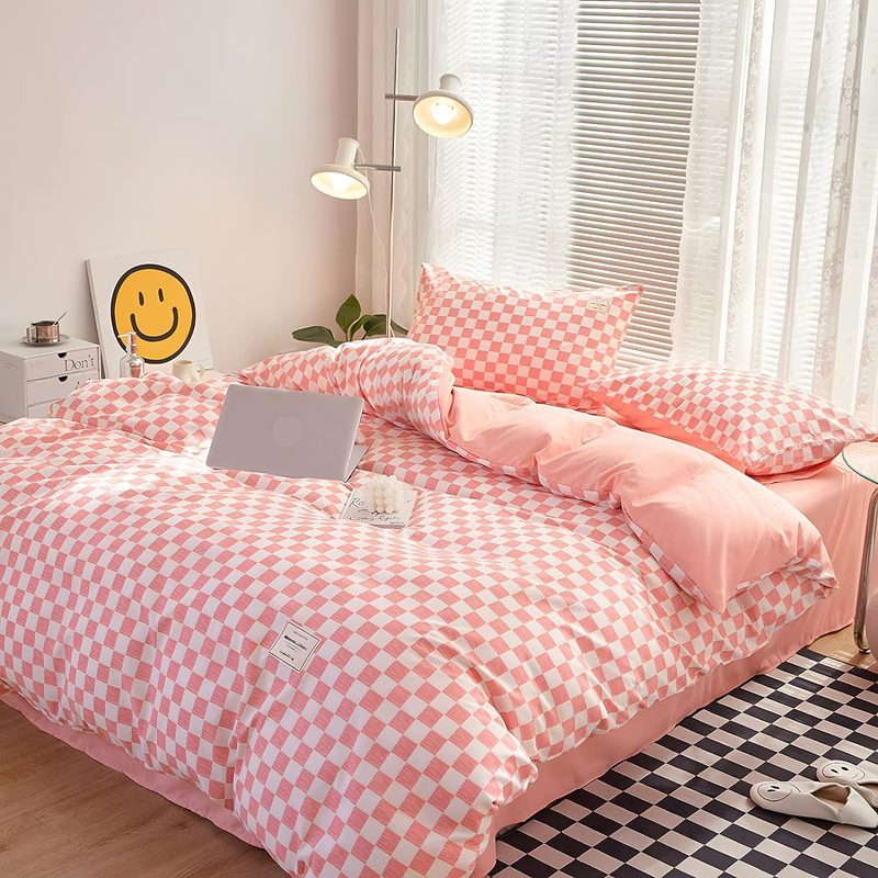Pink Checkered Bedding Set | Aesthetic Bedding Set