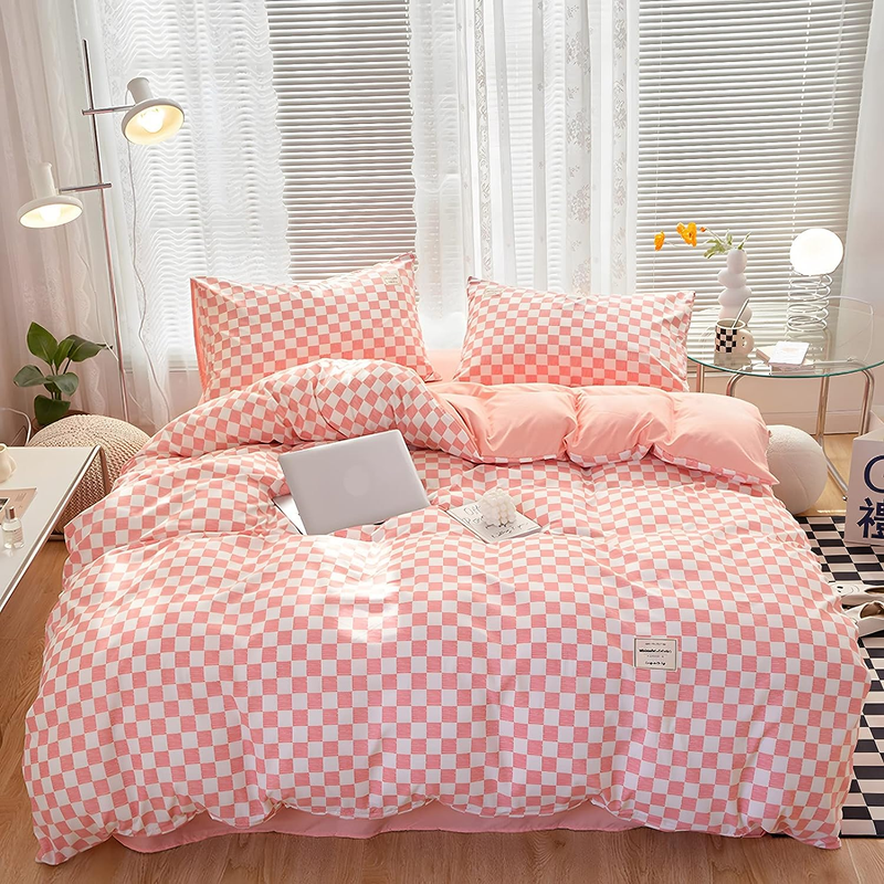 Pink Checkered Bedding Set | Aesthetic Bedding Set