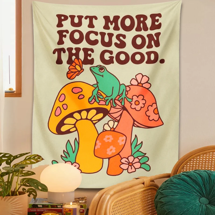 Retro Frog And Mushroom Tapestry | Aesthetic Room Decor