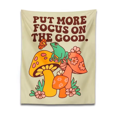Retro Frog And Mushroom Tapestry | Aesthetic Room Decor
