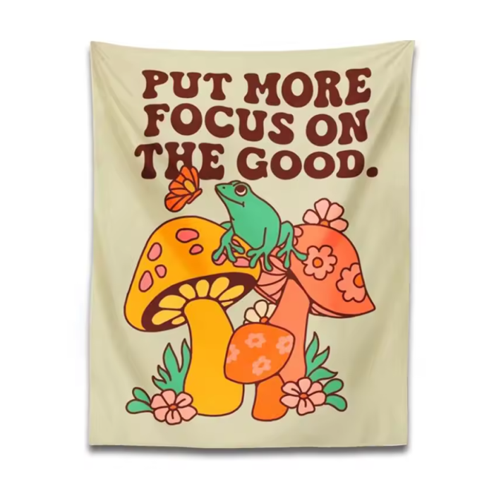 Retro Frog And Mushroom Tapestry | Aesthetic Room Decor