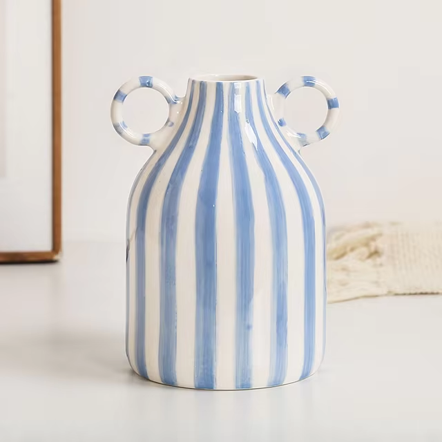 Striped Ceramic Vase | Aesthetic Room Decor