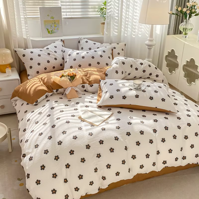 Brown Two Tone Daisy Bedding Set | Aesthetic Room Decor