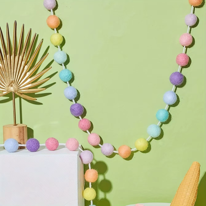 Rainbow Pompom Garland | Aesthetic Room Decor