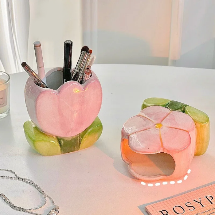 Ceramic Flower Pen Holder | Aesthetic Accessories