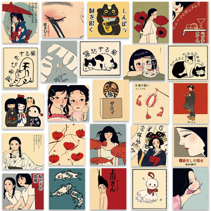 Retro Japanese Stickers | Aesthetic Room Decor