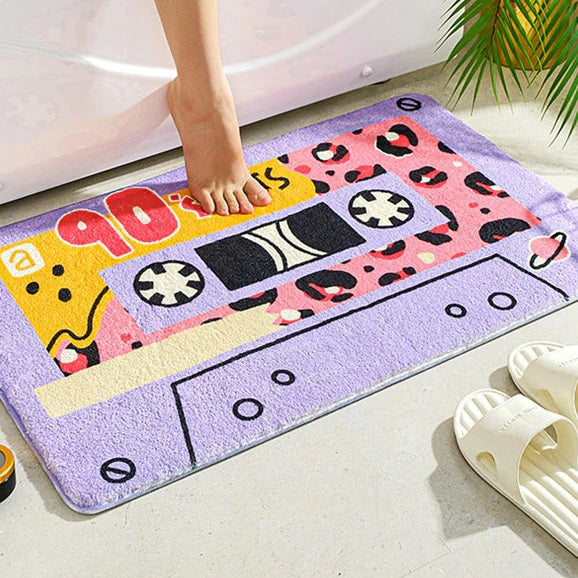 90s Cassette Rug | Retro Aesthetic Room and Bathroom Rug | Vintage