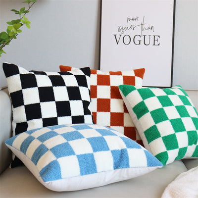 Plush Checkered Pillow Case