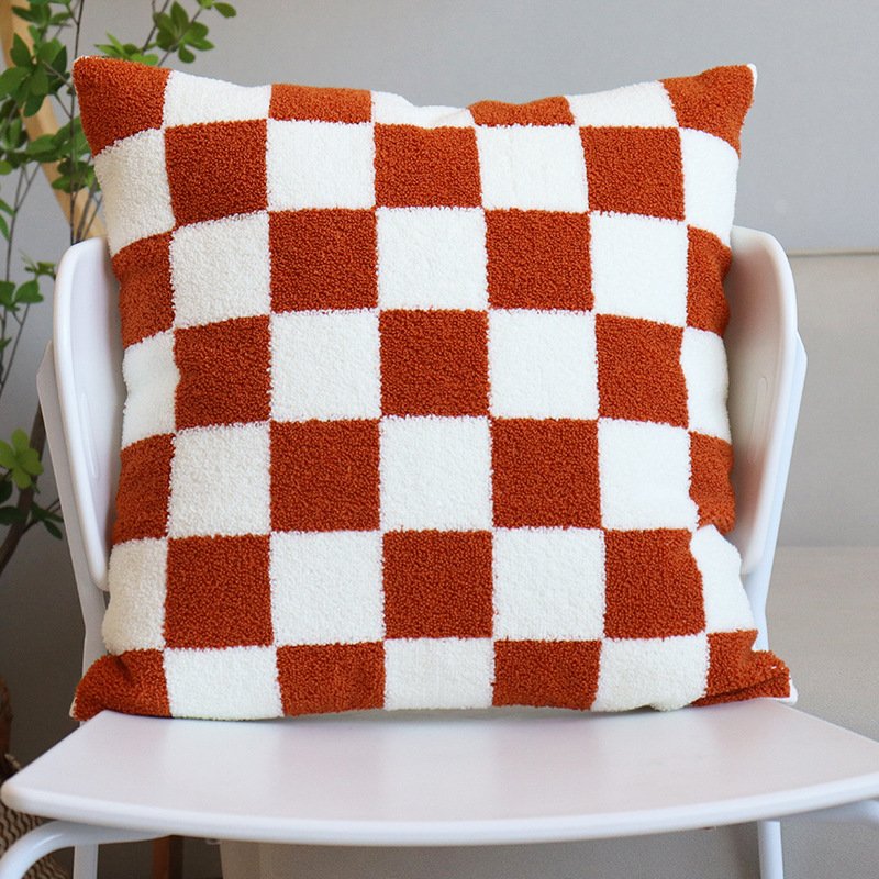 Plush Checkered Pillow Case