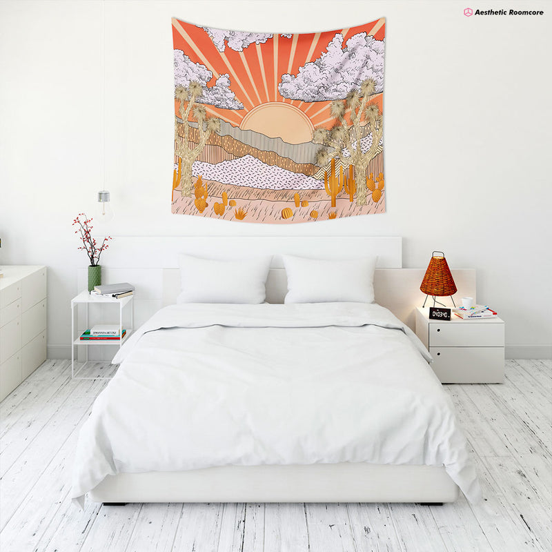 Aesthetic Mountain Sunset Tapestry