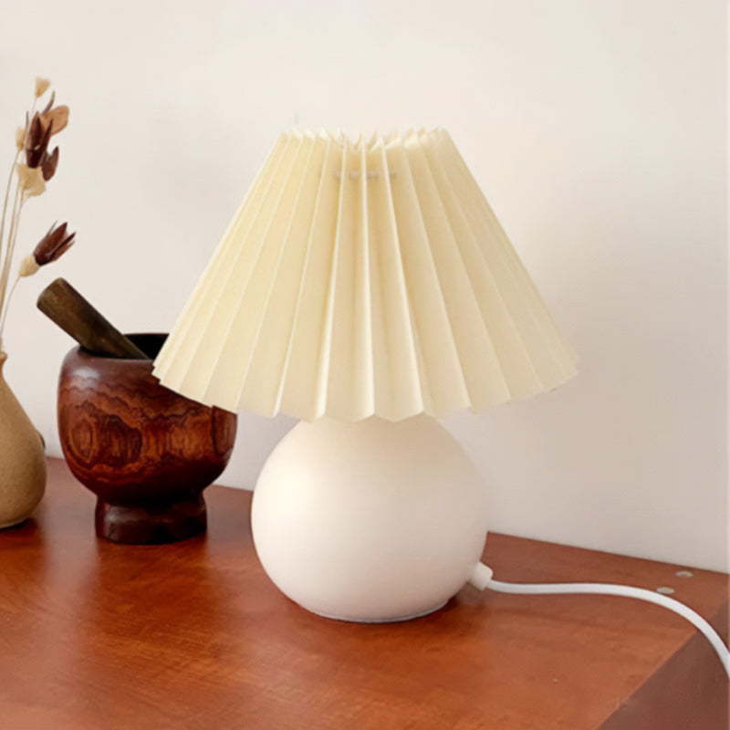 Pleated Bedside Lamp - white + beige 