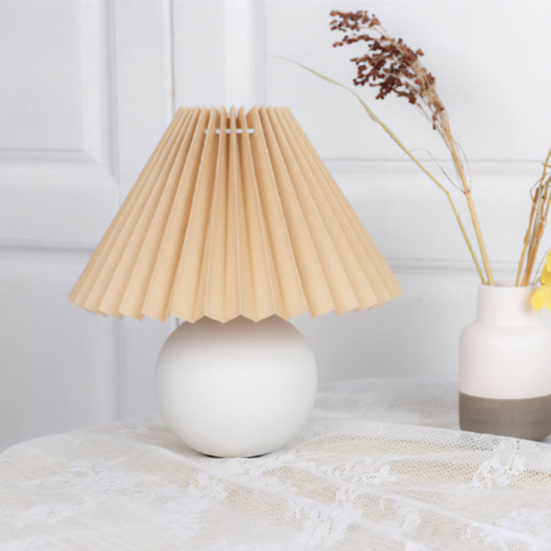 Pleated Bedside Lamp - white + brown